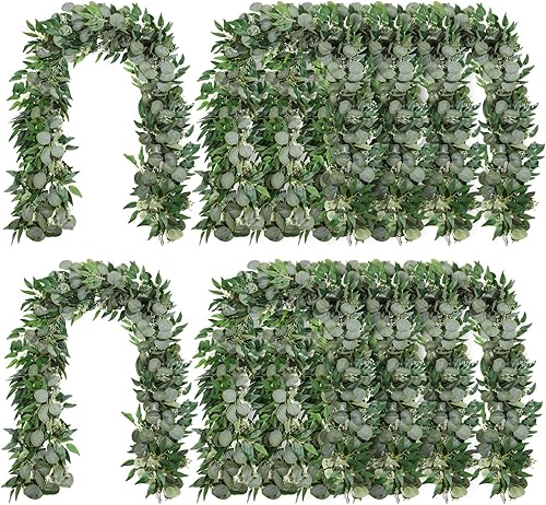 Yuxung 10 juegos de guirnaldas artificiales de Navidad a granel, 55.8 pies, guirnalda de eucalipto de dólar plateado con hojas de sauce, enredaderas