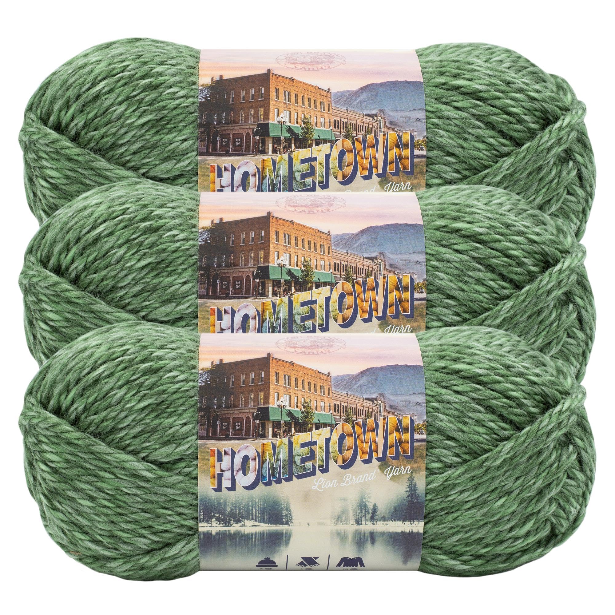 Lion Brand Yarn Hometown Yarn, Super-Bulky Yarn for Knitting, Crocheting, and Crafting, 3 Pack, Everglades — image 1