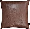 Lambskin Leather Pillow Cover - Decorative Sofa Cushion Case - Throw Covers for Living Room & Bedroom, 16x16 Inches - Brown Ostrich Pack of 1
