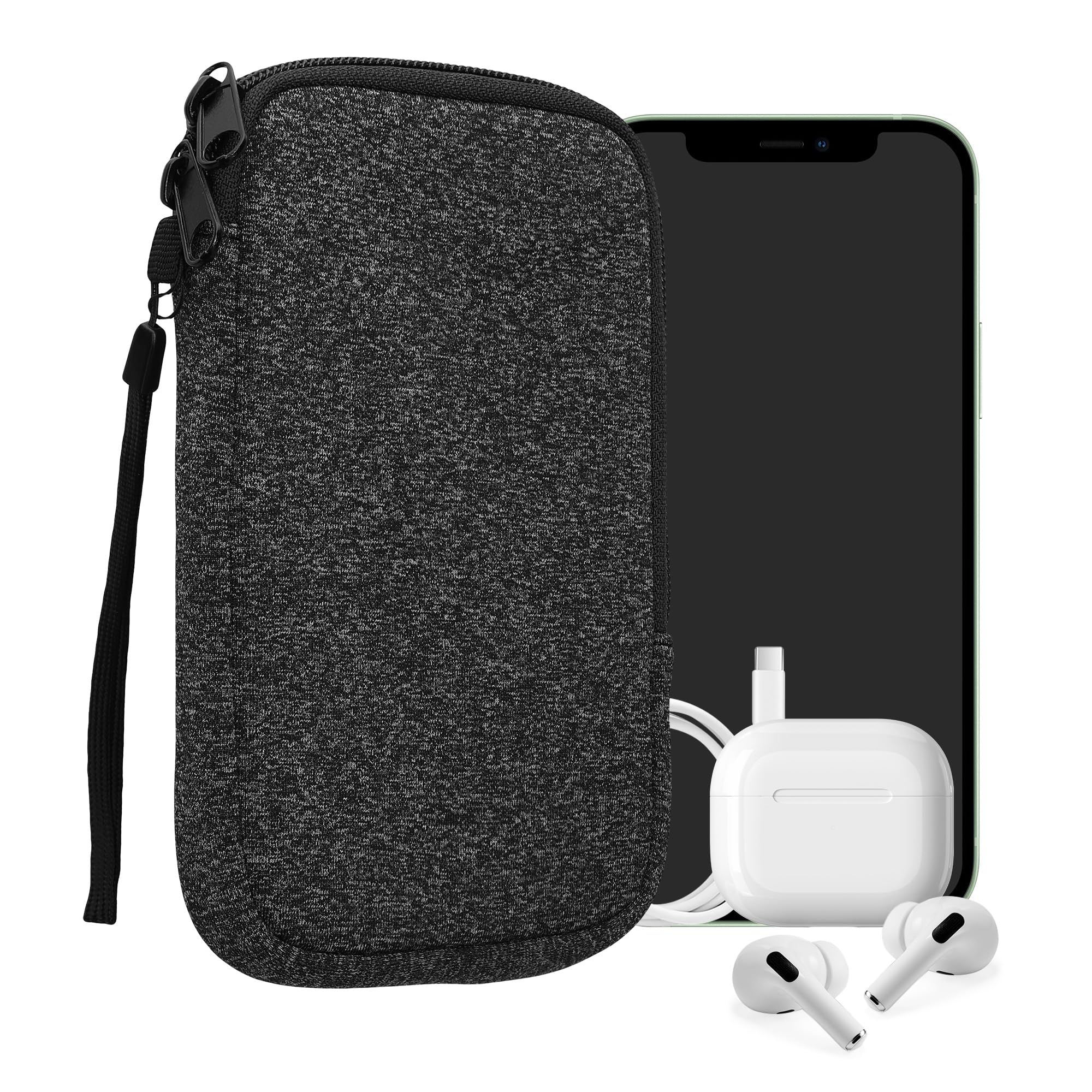 kwmobile Universal Phone Pouch Size L - 6.5" - Neoprene Smartphone Pouch with Zip - Water-Repellent Mobile Phone Case - Sleeve in Anthracite/White