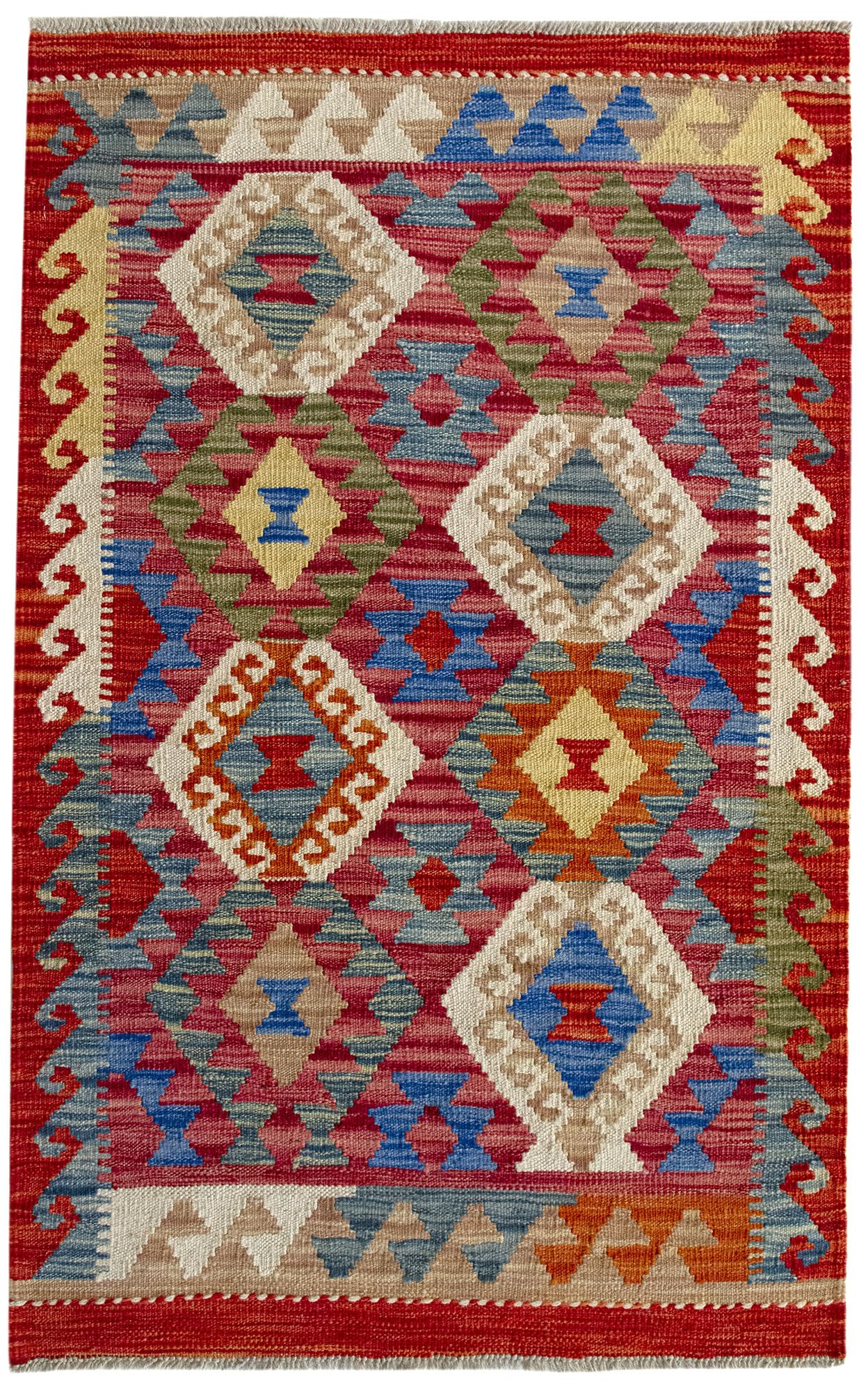 HAMID -Tapis Kilim Herat, 100% Laine Tissée à la Main, Tapis Ethnique pour Salon, Chambre, Salle à Manger, (124x81cm)
