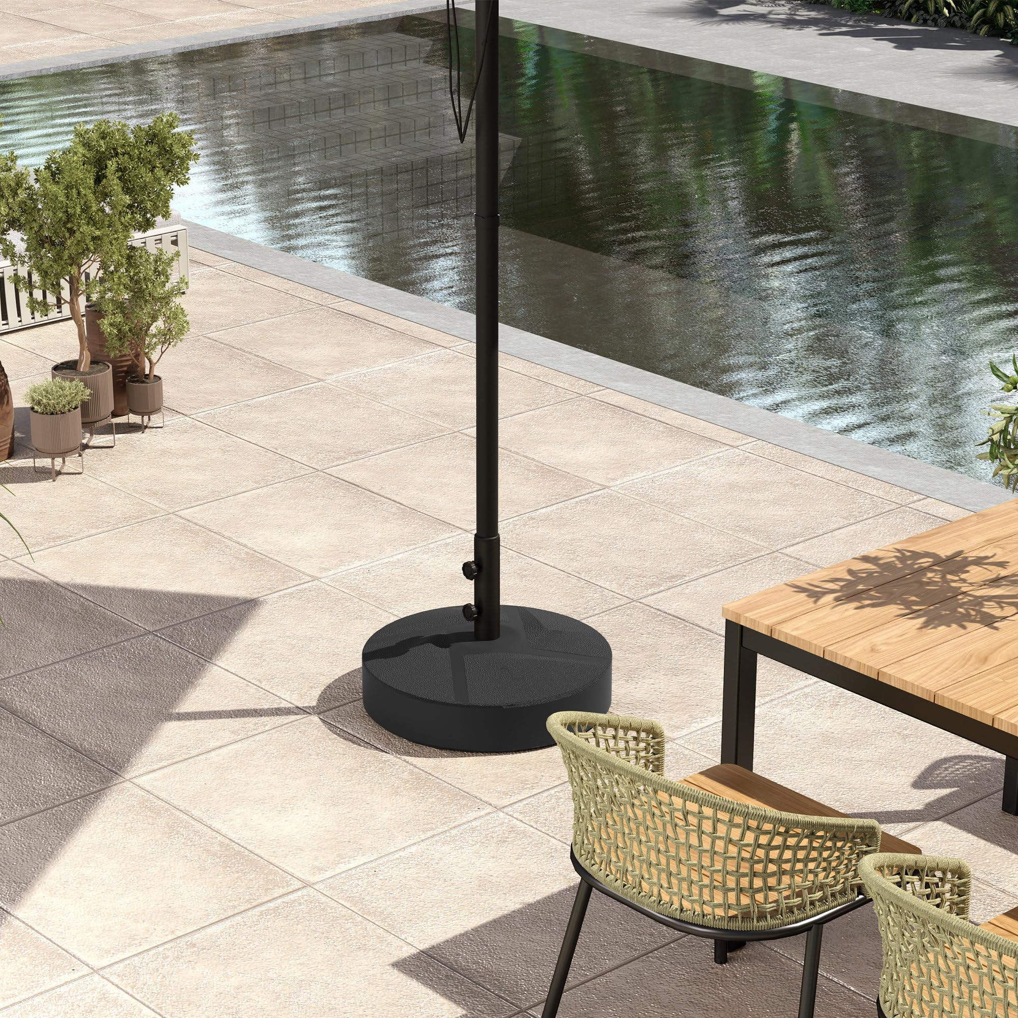 Outsunny Base para Sombrilla Redonda Soporte 25L o Arena 30kg Negro | Pie para Sombrilla, Rellenable con Agua, Jardín Terraza
