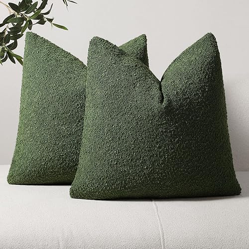 Miniatura 1 de DEZENE Juego de 2 fundas de almohada decorativas con textura de boucle de 18 x 18 pulgadas, color verde, para cama, sofá, sala de estar, fundas