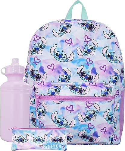 Disney Lilo and Stitch Mochila de 3 piezas Mochila, estuche y botella de agua Mochila escolar Lilo and Sttich Multicolor