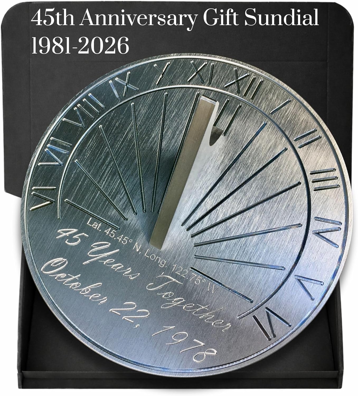 45th Wedding Sundial - Custom Engraved & Calibrated 45th for Parents - 45th for Couple - Unique Sapphire Gifts (6 inch)