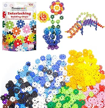 PicassoTiles Building Chips Interlocking Disc Construction Blocks in 12 Colors STEM Learning Early Education Toy Engineering Playset Child Brain Development for Toddlers Girls Boys Kids Age 3+ PTF108