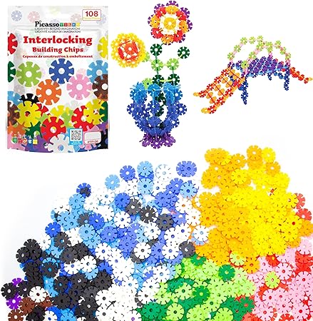 PicassoTiles Building Chips Interlocking Disc Construction Blocks in 12 Colors STEM