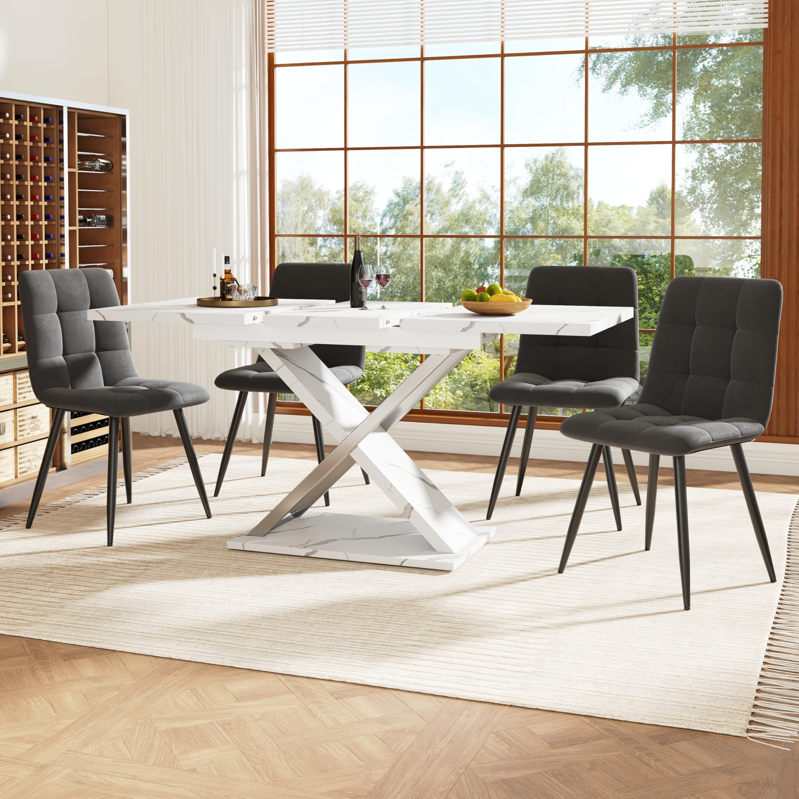 Uitschuifbare eettafel (118-157 x 75 cm) - van MDF - 6 tot 8 personen - Wit