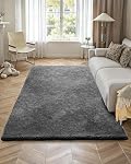 VEVOR Indoor Plush Area Rugs, 5 x 8 ft Soft Plush Carpet, Furry Shag Area Rugs for Living Room, Bedroom, Sunroom, Modern Home Decor Aesthetic, Non-Shedding, Non-Woven, Slip-Resistant, Dark Gray