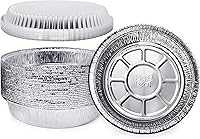 Vista 1 de Paquete de 60 sartenes redondas de aluminio prémium de 7 pulgadas con tapas de cúpula de plástico, lata de aluminio desechable para asar, hornear