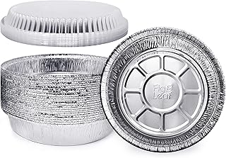 (60 Pack) Premium 7-Inch Round Foil Pans with Plastic Dome Lids l Heavy Duty l Disposable Aluminum Tin for Roasting, Bakin...