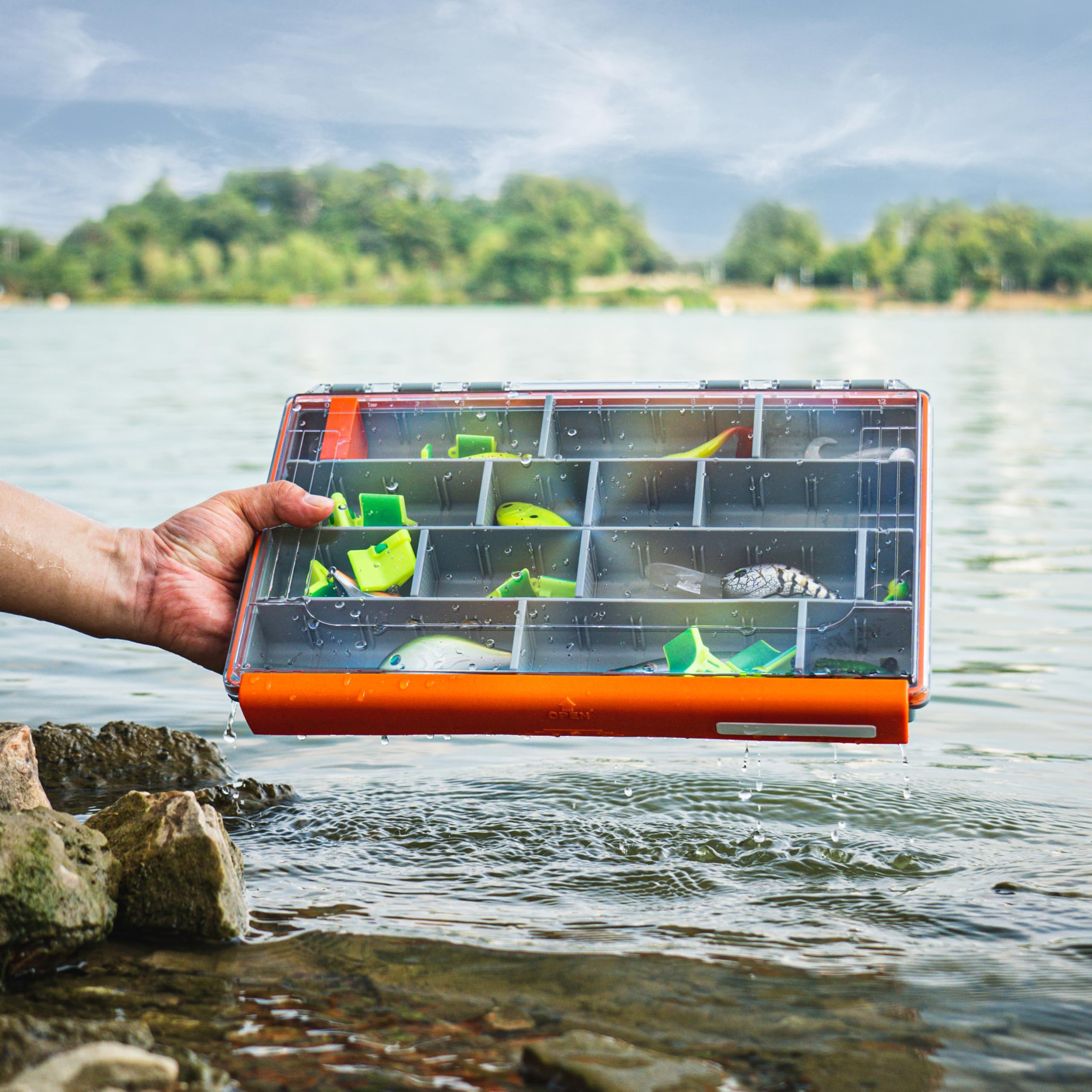 RUNCL Caja de aparejos de pesca impermeable, 2 unidades, naranja, 3600