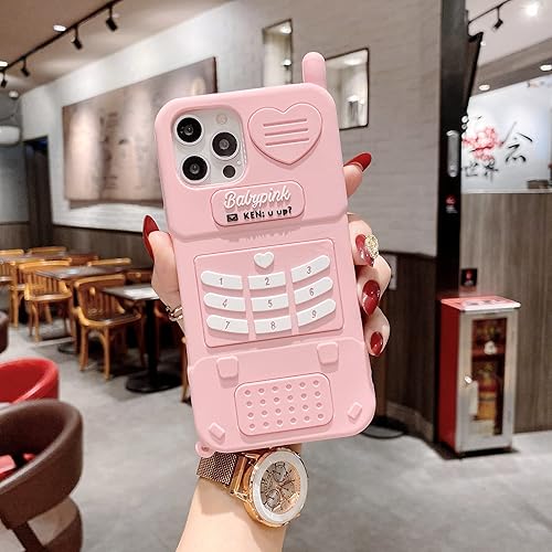 Miniatura 3 de Funda de teléfono retro 3D para iPhone 13 Pro Max, diseño de dibujos animados en 3D, lindo kawaii, con forma de teléfono retro, para niños,