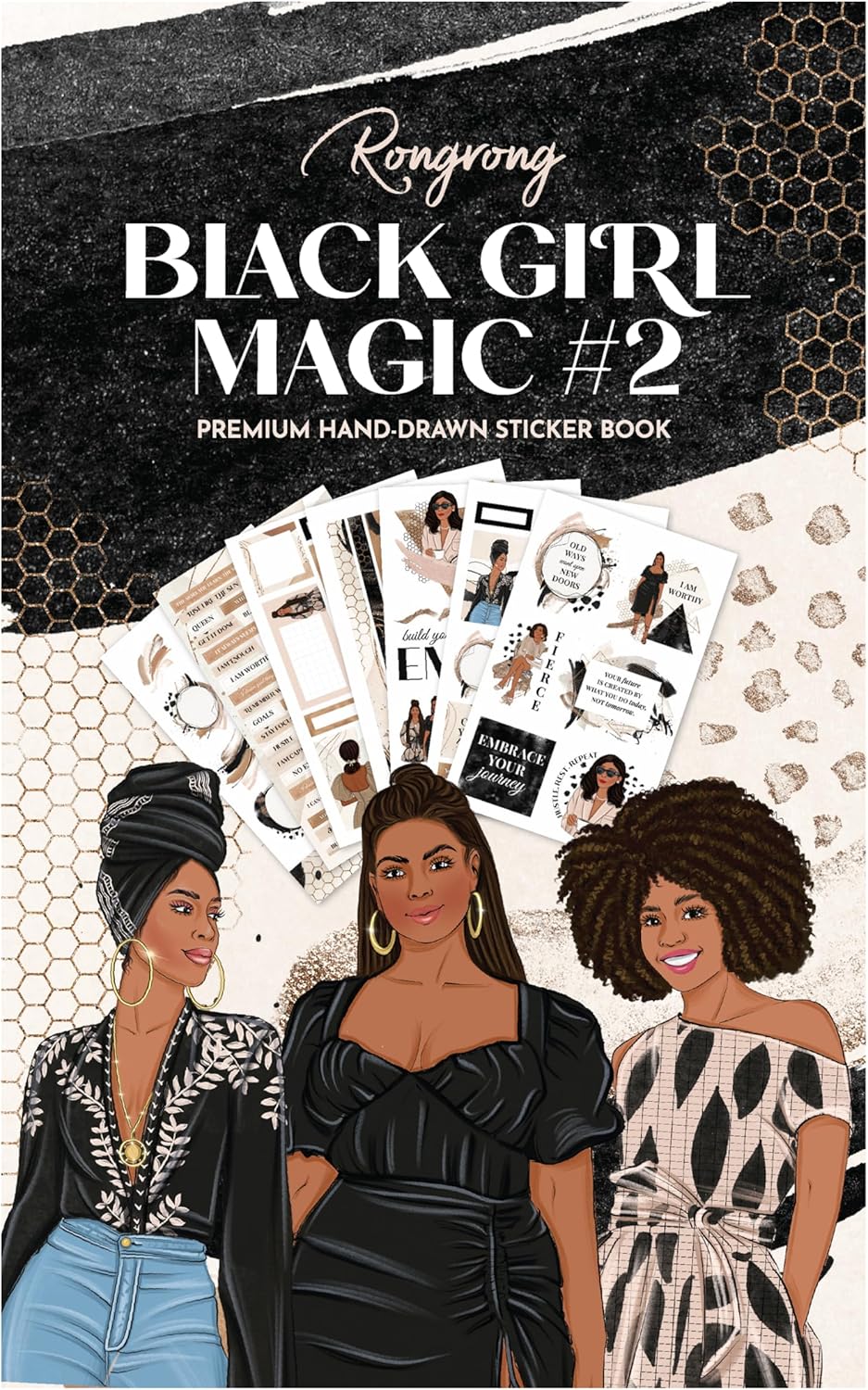 Rongrong Black Girl Magic Planner Stickers Book Volume 2 for Planners, Calendars, Journals, Vision Boards and Projects – Premium Quality, Hand Drawn – Scrapbook Accessories - 24 Pages