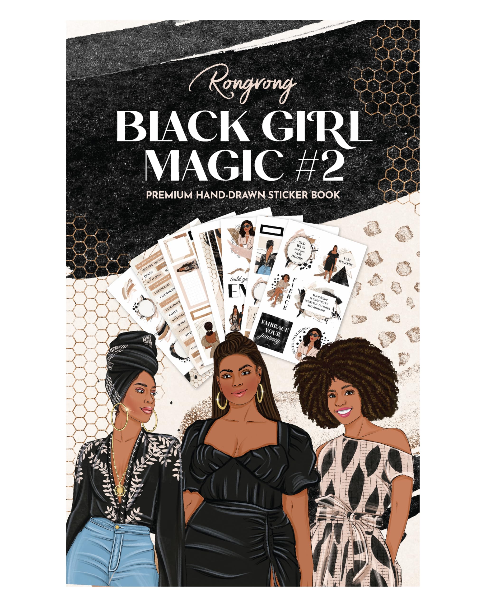 Rongrong Black Girl Magic Planner Stickers Book Volume 2 for Planners, Calendars, Journals, Vision Boards and Projects - Premium Quality, Hand Drawn - Scrapbook Accessories - 24 Pages