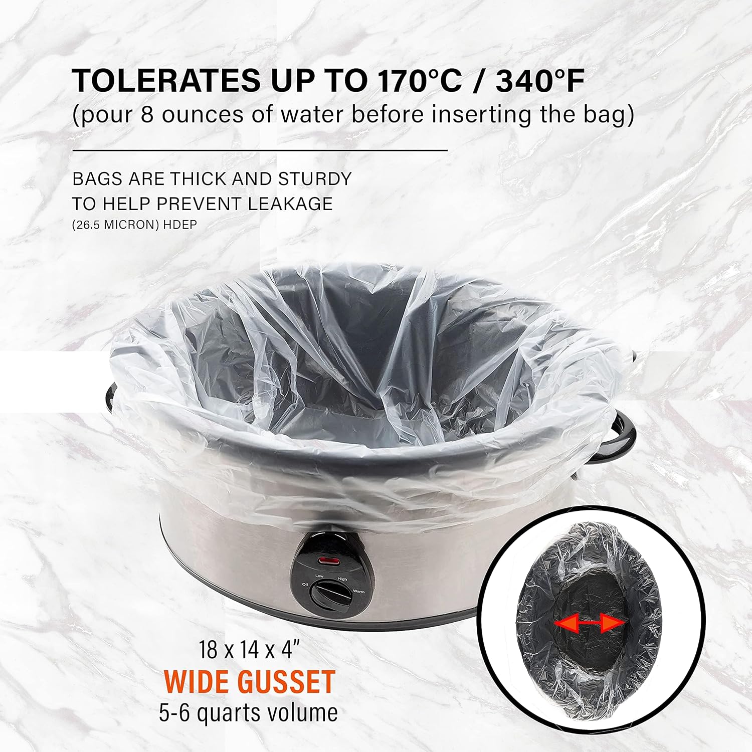 PARTY BARGAINS Slow Cooker Liners Extra Large 10 Pack, Fits 7–8 Quart Crock-Pots, 21 x 4 x 13 Inches, 4" Wide Gusset, Heavy-Duty Multi-Use Cooking Bags, Oven & Sous Vide Safe