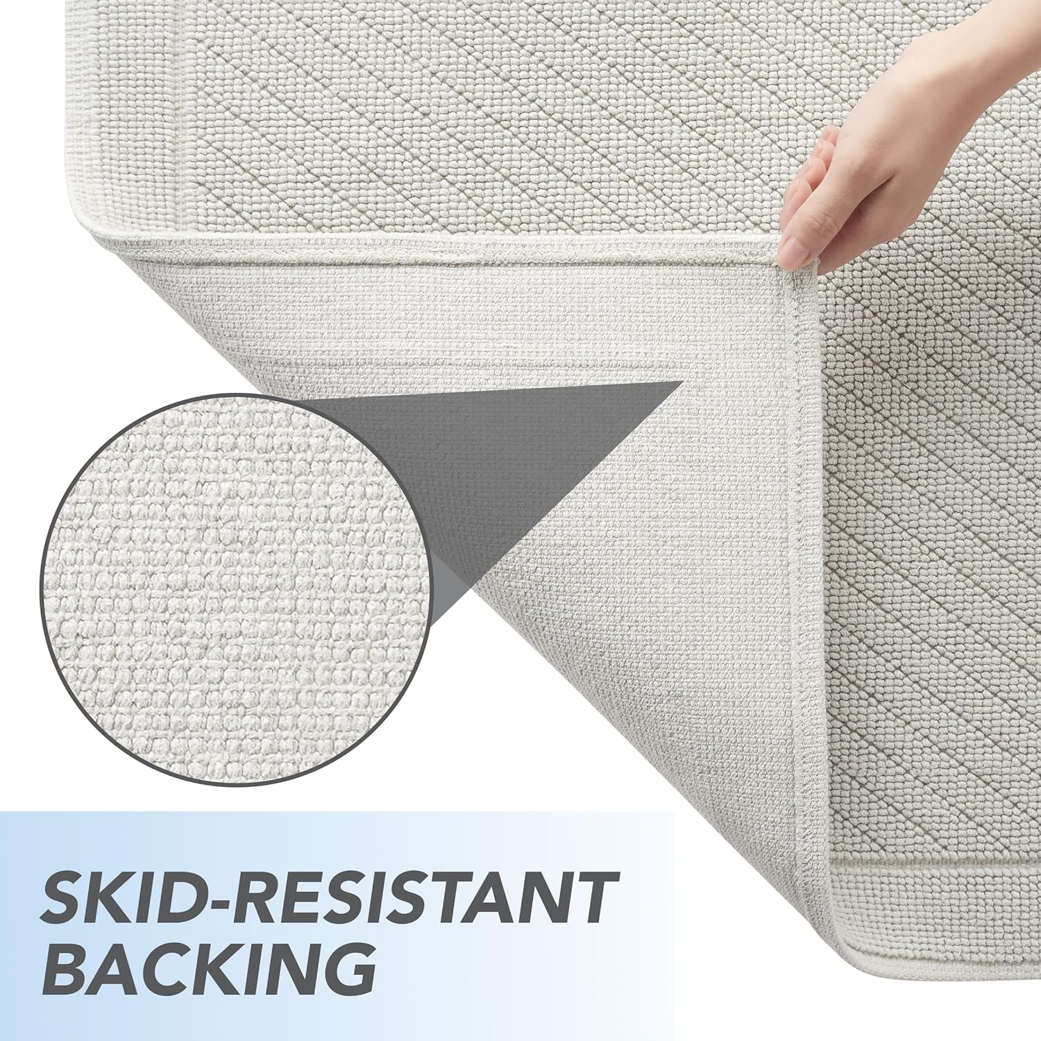 Arkwright 100% Cotton Bathroom Rug - High Absorbent Stylish Textured Woven Design Bath Mat, Slip Resistant Backing for Shower and Bathtub Floor, 20x60 in - Grey