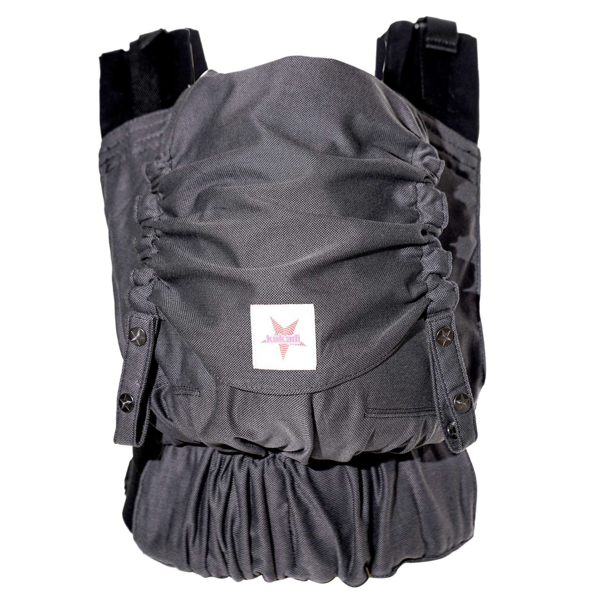 KOKADI Just Mr. Grey - Mochila portabebés con tapa (ergonómica, fácil y segura, desde el nacimiento hasta 15 kg, algodón orgánico)