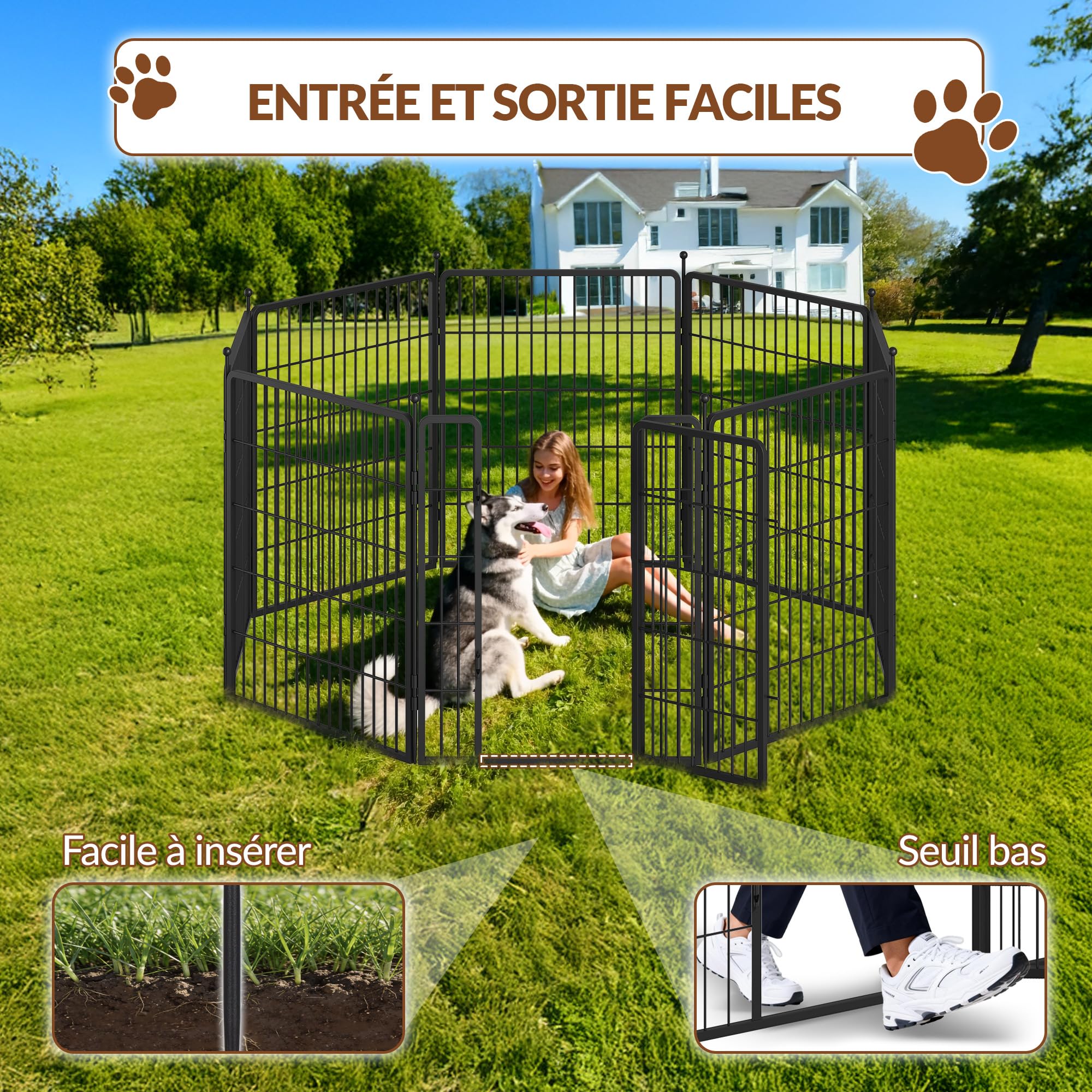 Parc pour Chien Métal 80 cm Pliable 8 Panneaux avec 2 Serrures Noir