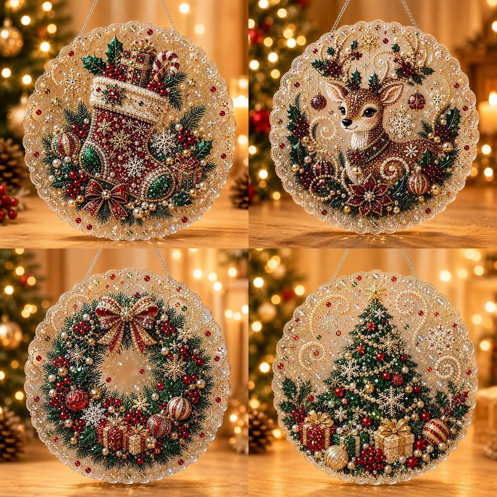 Diamond Painting Natale 4 Pezzi, Kit Pearl Art per Adulti