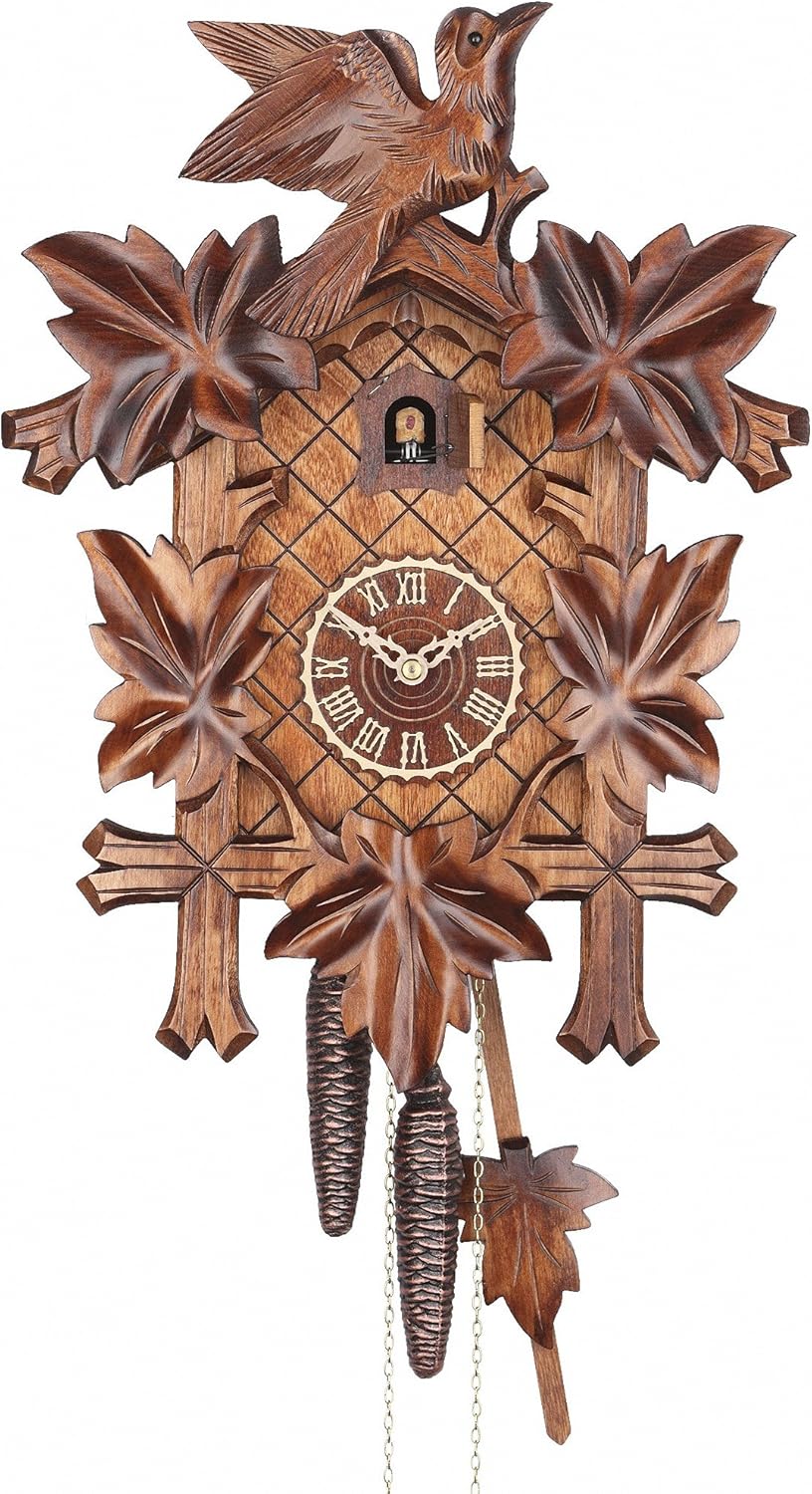 Trenkle Cuckoo Clock Five Leaves with Bird, 8 Day Running time, Walnut