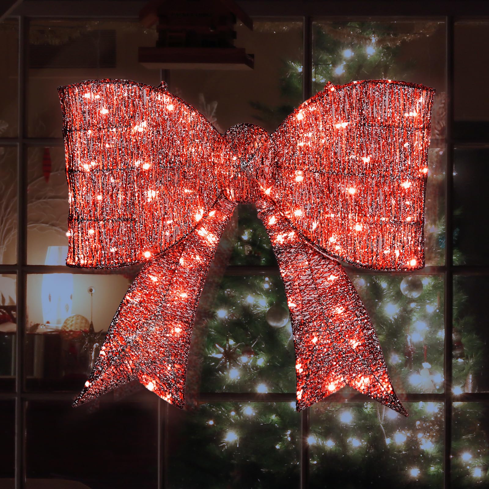 Outopee Lighted Christmas Bow Decoration, Outdoor Hanging Large Red Bows