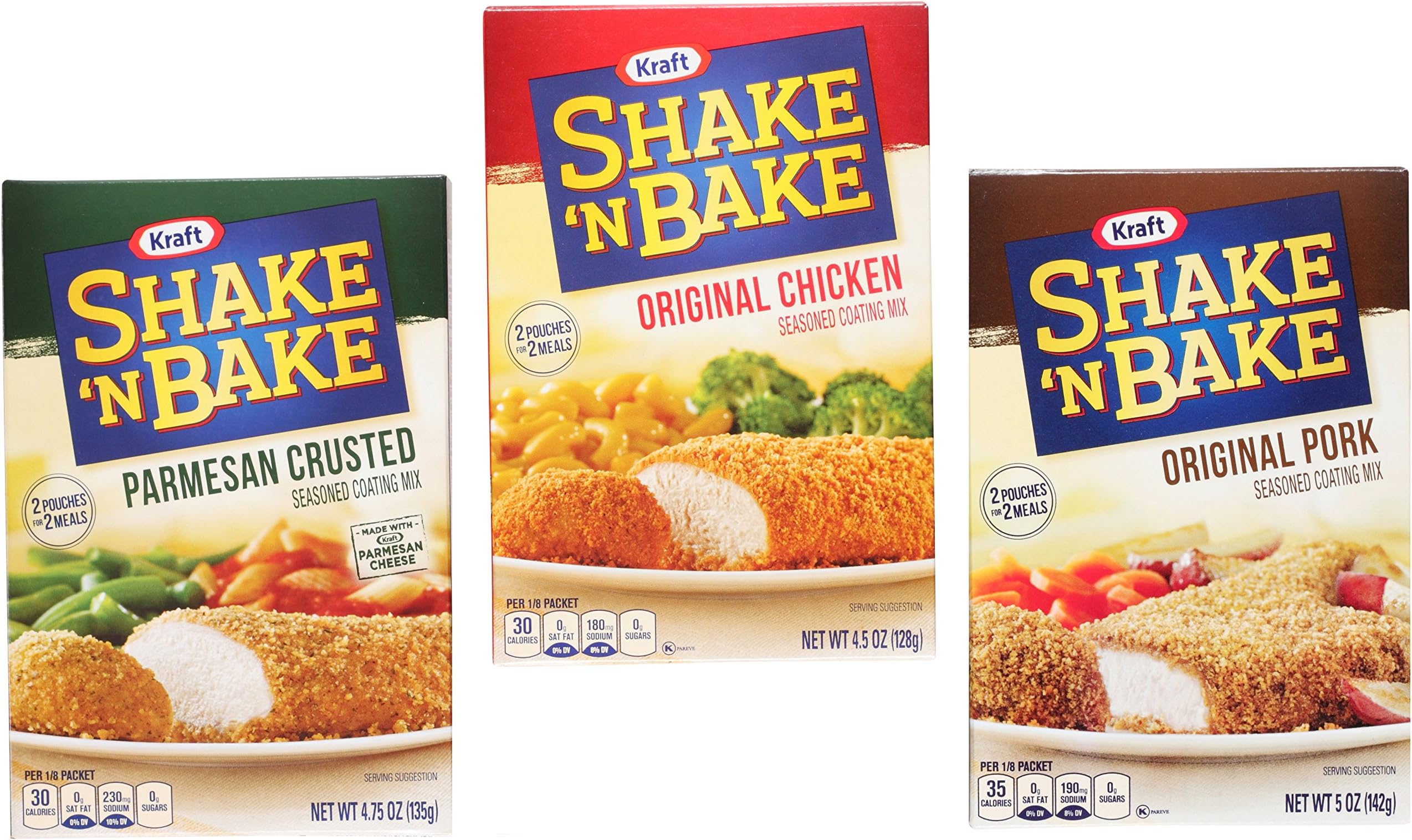Shake N Bake Variety Bundle: (1) Original Pork 5oz, (1) Original Chicken 4.5oz, and (1) Parmesan Crusted 4.75oz (3 Pack Total)