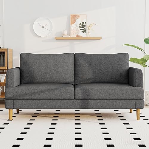70" Modern Loveseat Sofa with USB Type-C Ports, Linen Fabric 2-Seater Deep Seat Couch, Cozy Small Couch Sofa for Living Room Bedroom Office Apartment (Dark Gray)