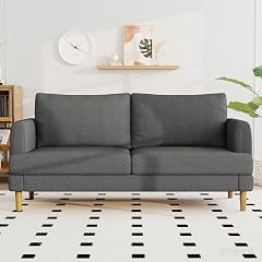 70 Modern Loveseat Sofa with USB Type-C Ports Linen Fabric 2-Seater Deep Seat Couch Cozy Small Couch Sofa