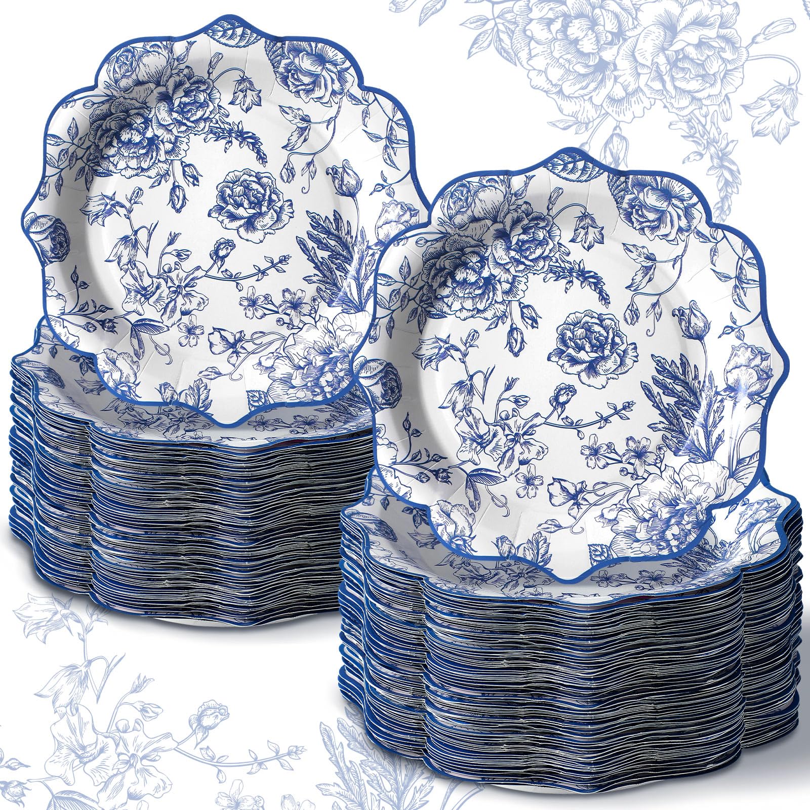 Suttmin 100 Pcs Chinoiserie Paper Plates Disposable Dessert Baby Bridal Shower Party Supplies Floral Dessert Plates Bulk Birthday Tea Party Serving
