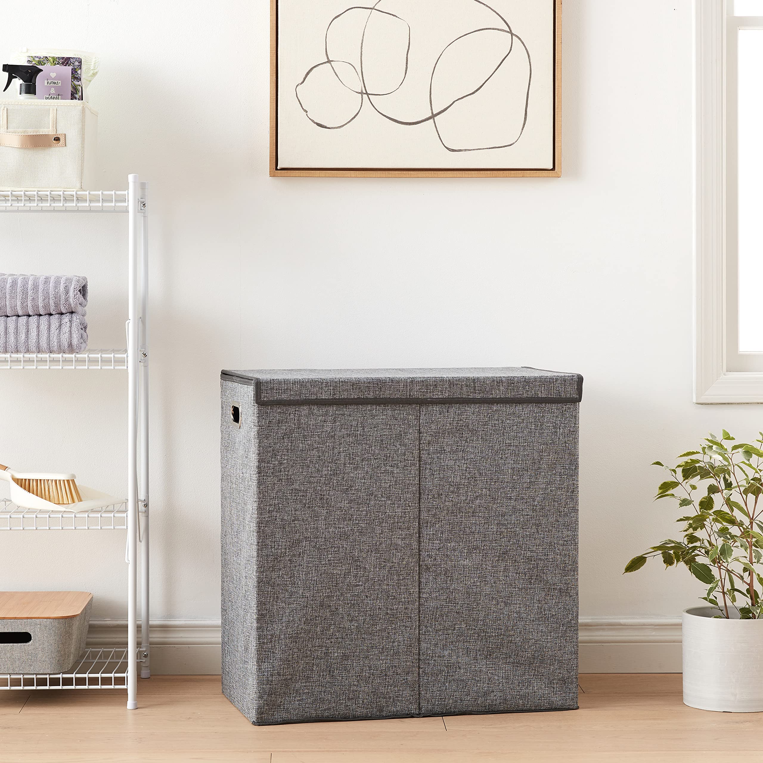 SUPERJARE Double Laundry Hamper with Removable Liner Bags and Lid, 150L Collapsible