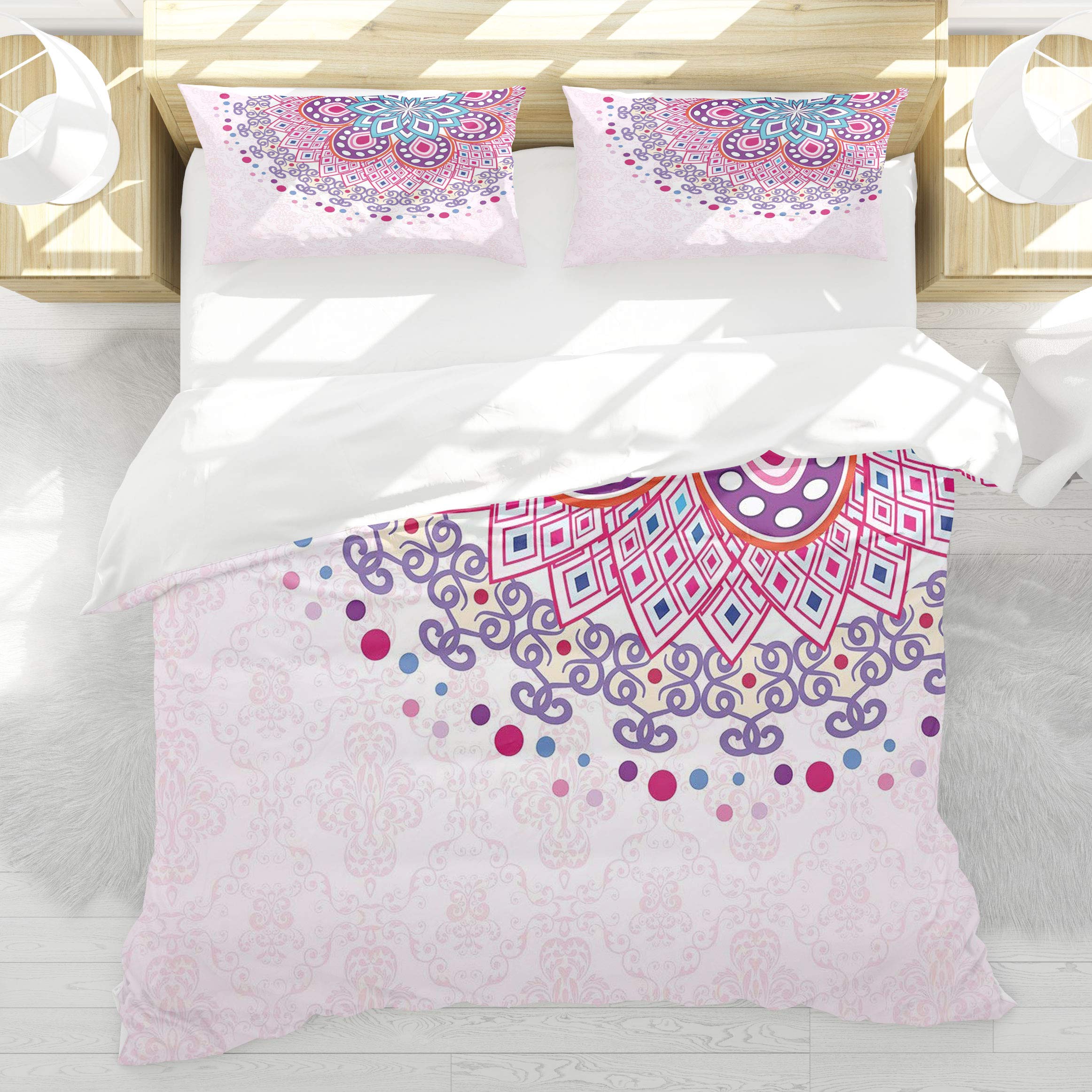 Housse de couette 140x200 zen ethnique mandala avec 2 taies d'oreiller 50x75