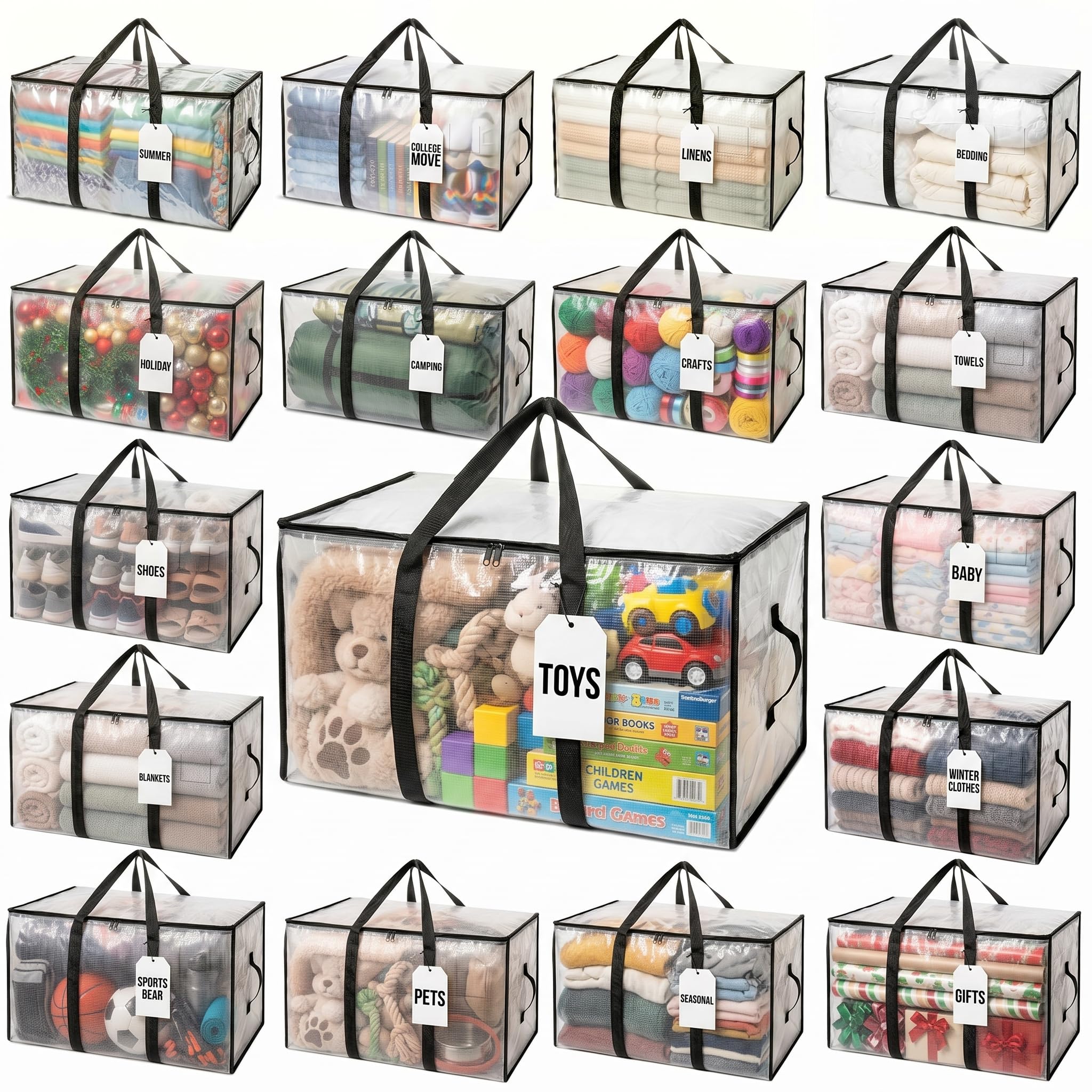 ClearSpace Heavy Duty Moving Bags or Storage Bins with Lids, Clear, 18 Pack