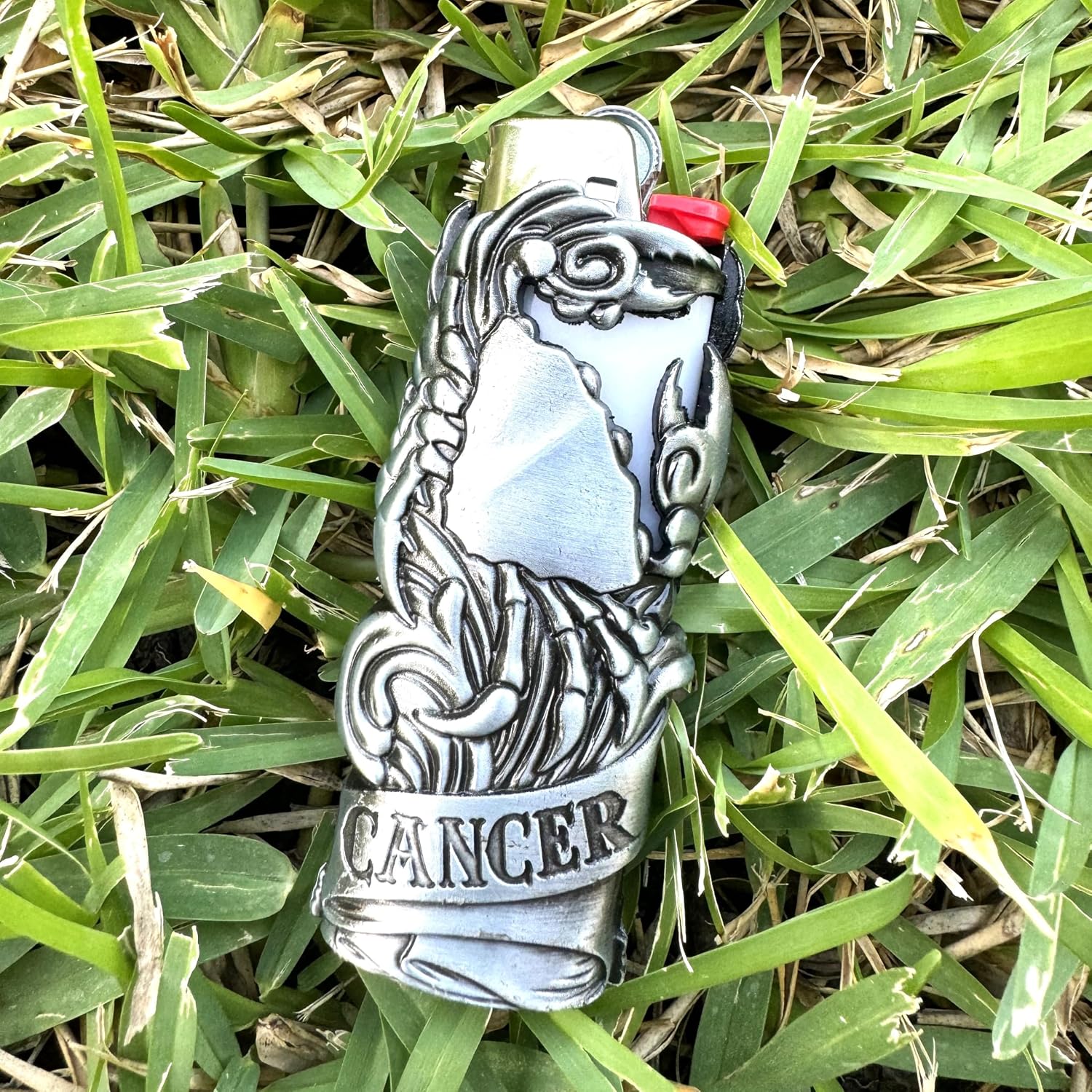 Metal Lighter Case Fits BIC, It Covers Standard Full Size Bic in J6. Zodiac Astrology Lighter Case, Design in Cancer. One Piece Per Order