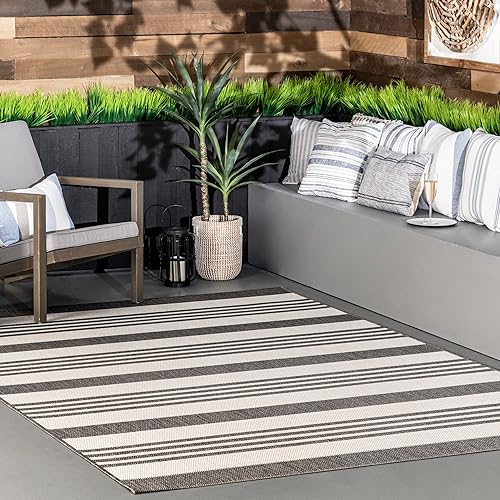 nuLOOM Heidi - Alfombra decorativa de múltiples rayas para interiores y exteriores, 2 x 3 pies, grisbeige