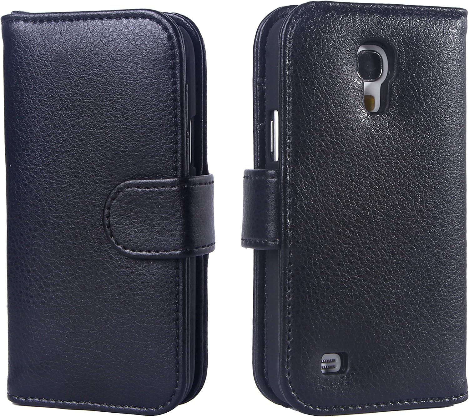 Wisdompro S4 Mini Case, Premium PU Leather 2-in-1 Protective Folio Flip Wallet Case with Credit Card Holder Slots for Samsung Galaxy S4 Mini(NOT S4 FIT) -Black Without Lanyard