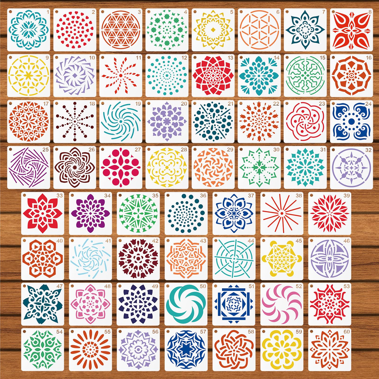 60 Pochoirs Mandala pour Peinture et Dessin d'Art Artisanal de 5x5cm