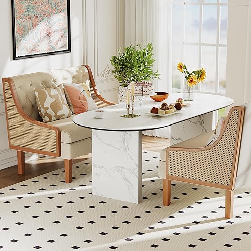 Miniatura 4 de Andeworld Banco de sofá biplaza con brazos de ratán natural, mini sofá tapizado moderno, banco de comedor de banqueta, asiento de amor para sala de