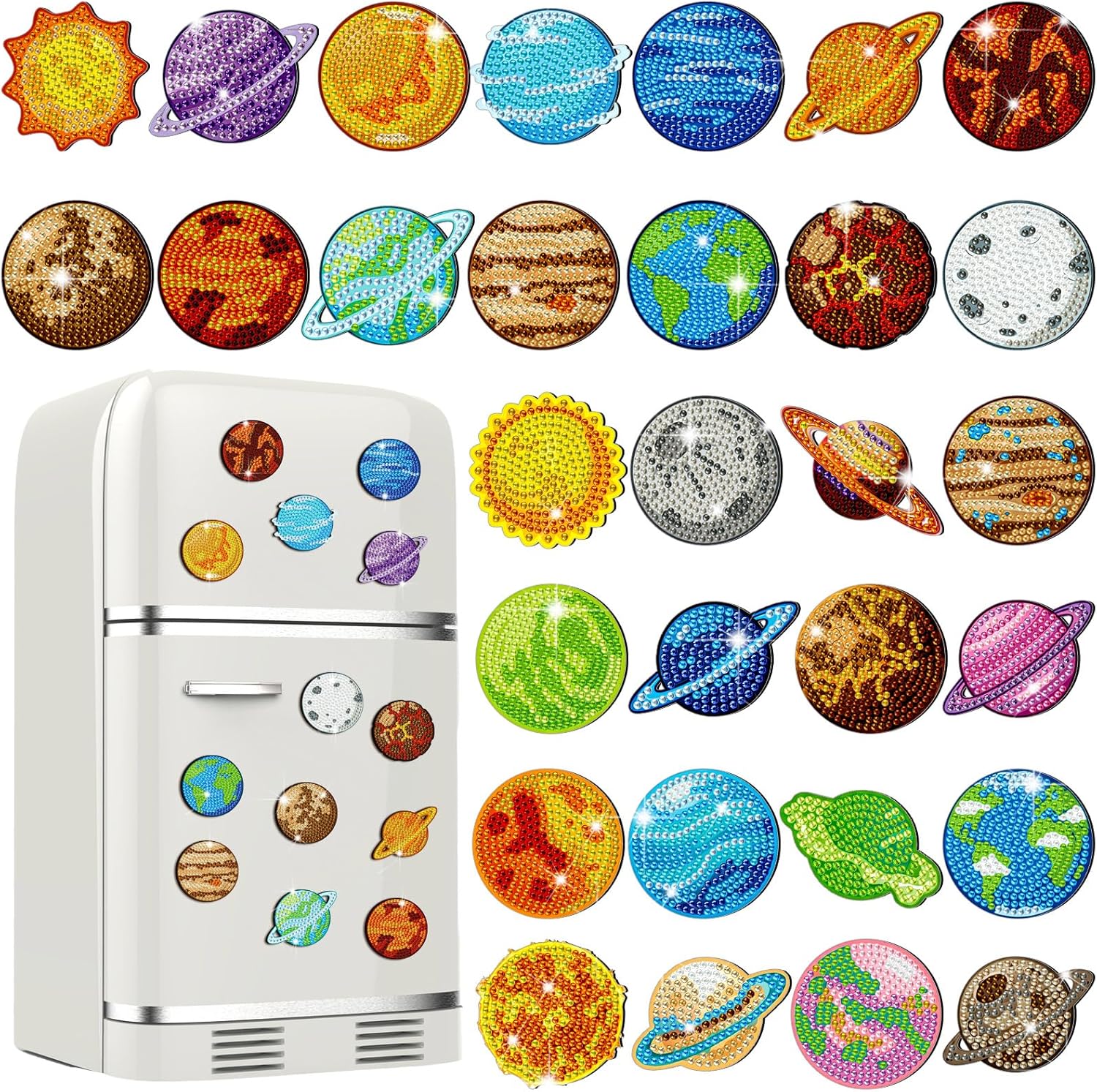 Remuuly 30 Pcs Universe Planets Diamond Painting Magnets Space Landscape Diamond Art Magnet Kits for Adults Outer Space Planet 5D Rhinestones Refrigerator Magnetic Stickers for Fridge DIY Crafts Gifts