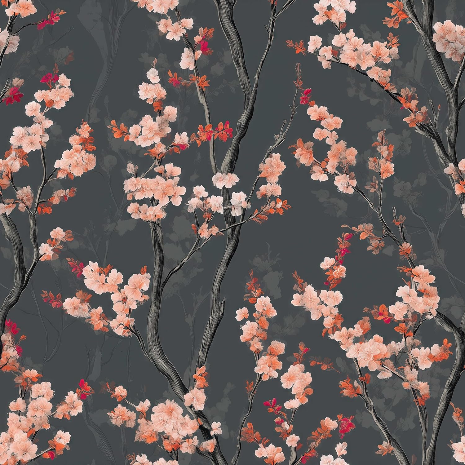 Stickorama Japanese Cherry Blossom Wallpaper 17.72" x 118.1'' Peel and Stick Self Adhesive Blush Pink Flowers Dark Gray Wall Paper Renter Friendly Removable Waterproof for Bedroom Living Room