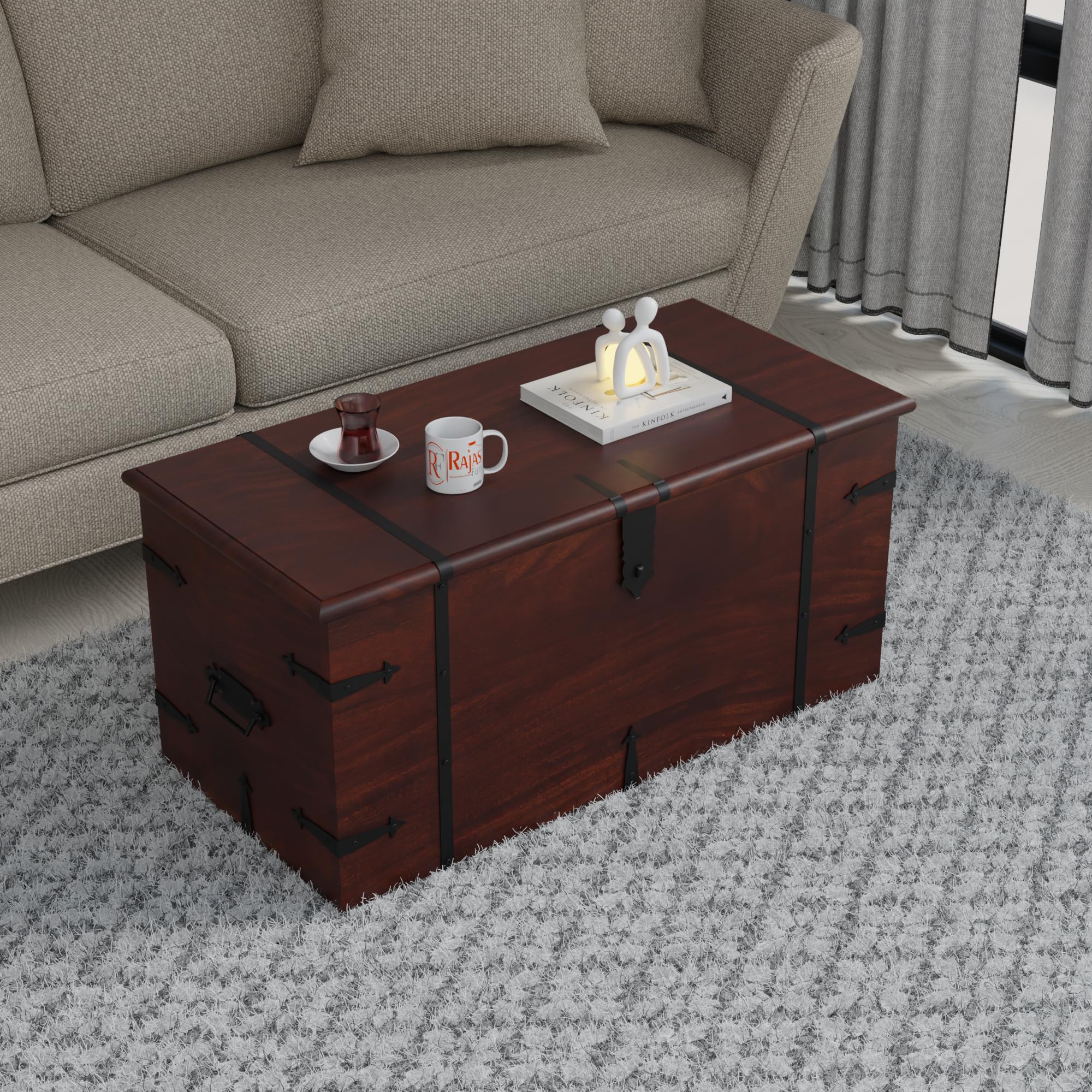 wood crony Sheesham Wooden Trunk Box For Storage - Modern Design Big Trunk Box Storage for Home|Solid Wood Handcrafted Sandook For Living Room Decor (Design 3)