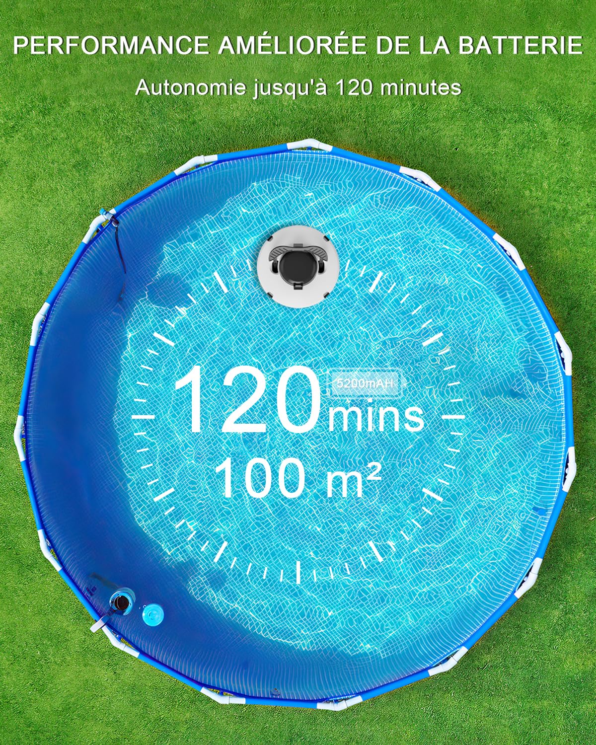 (2026) Robot Piscine sans Fil, Aspirateur Piscine à Double Moteur Puissante Aspiration, 120 Minutes de Nettoyage, Auto-Stationnement, Robot Piscine Idéal pour Les Piscines Hors Sol 100㎡ (Beige)