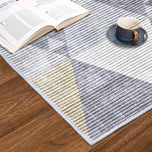 Miniatura 5 de Alfombra geométrica de 8 x 10 pies, moderna para interiores, con estampado triangular, enrejado, alfombra de terciopelo, alfombra de acento