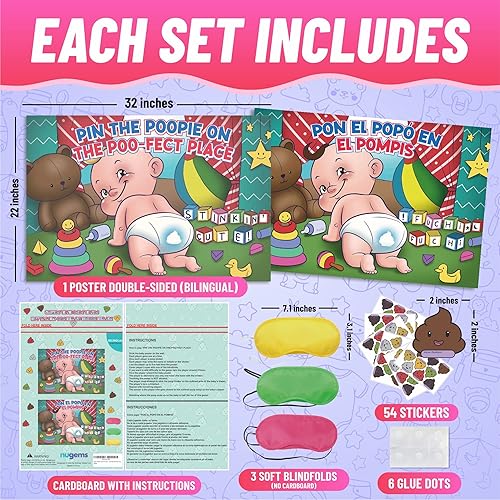 Miniatura 3 de Juegos de Baby Shower Pin The Poopie... Bilingüe Inglés/Español. Juego de fiesta divertido y divertido. Juegos de Baby Sprinkle