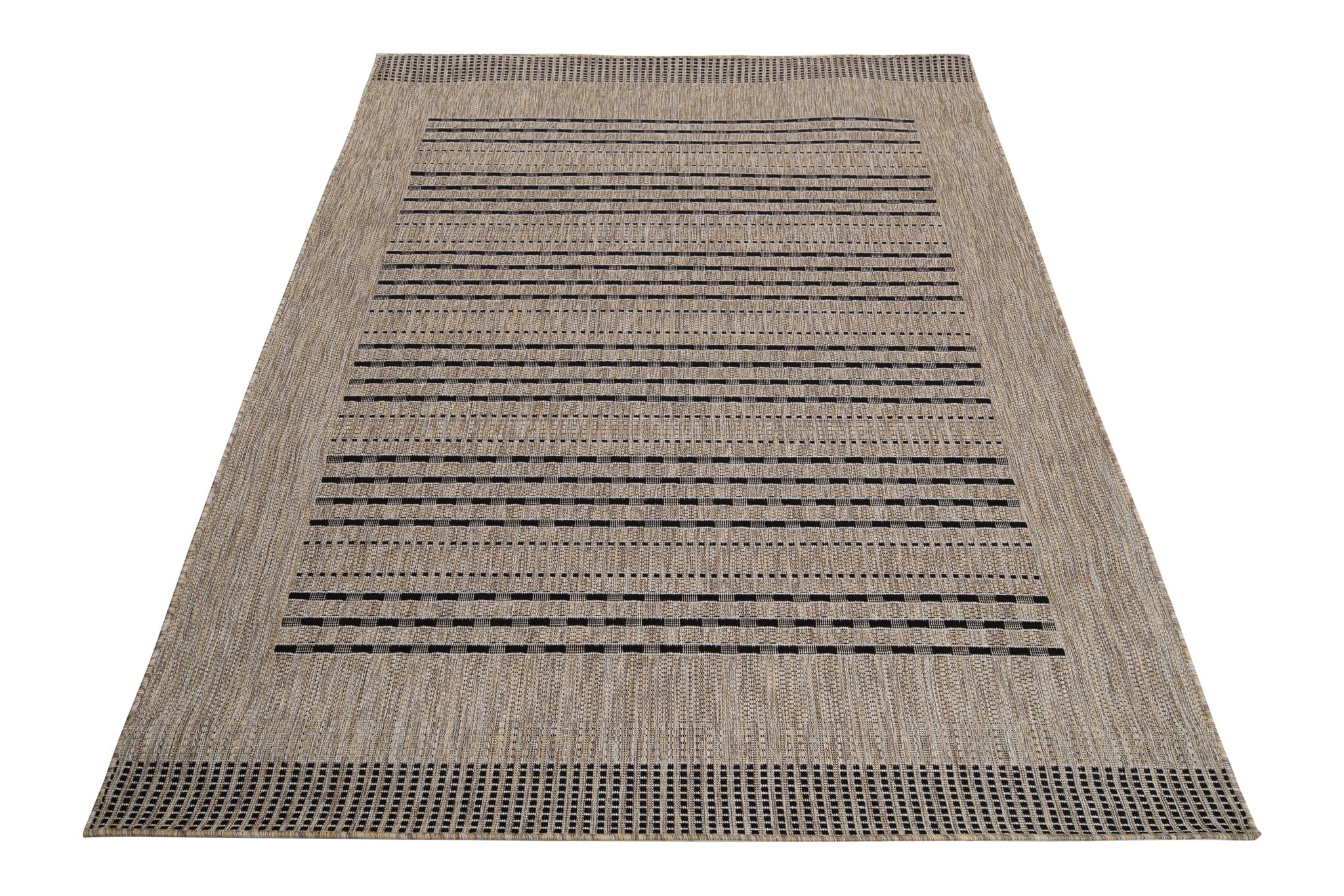 TAPISO Melissa Tapis Extérieur Intérieur Terrasse Balcon Salon Cuisine Moderne Marron Noir Moucheté Rayé Aspect Sisal Résistant aux Intempéries Oeko-TEX 160 x 230 cm