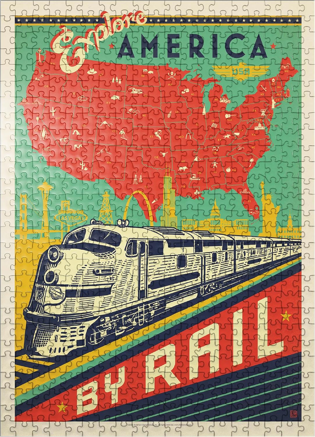 MyPuzzle Explore America By Rail, Vintage Poster - Premium 500 Piece Jigsaw Puzzle for Adults