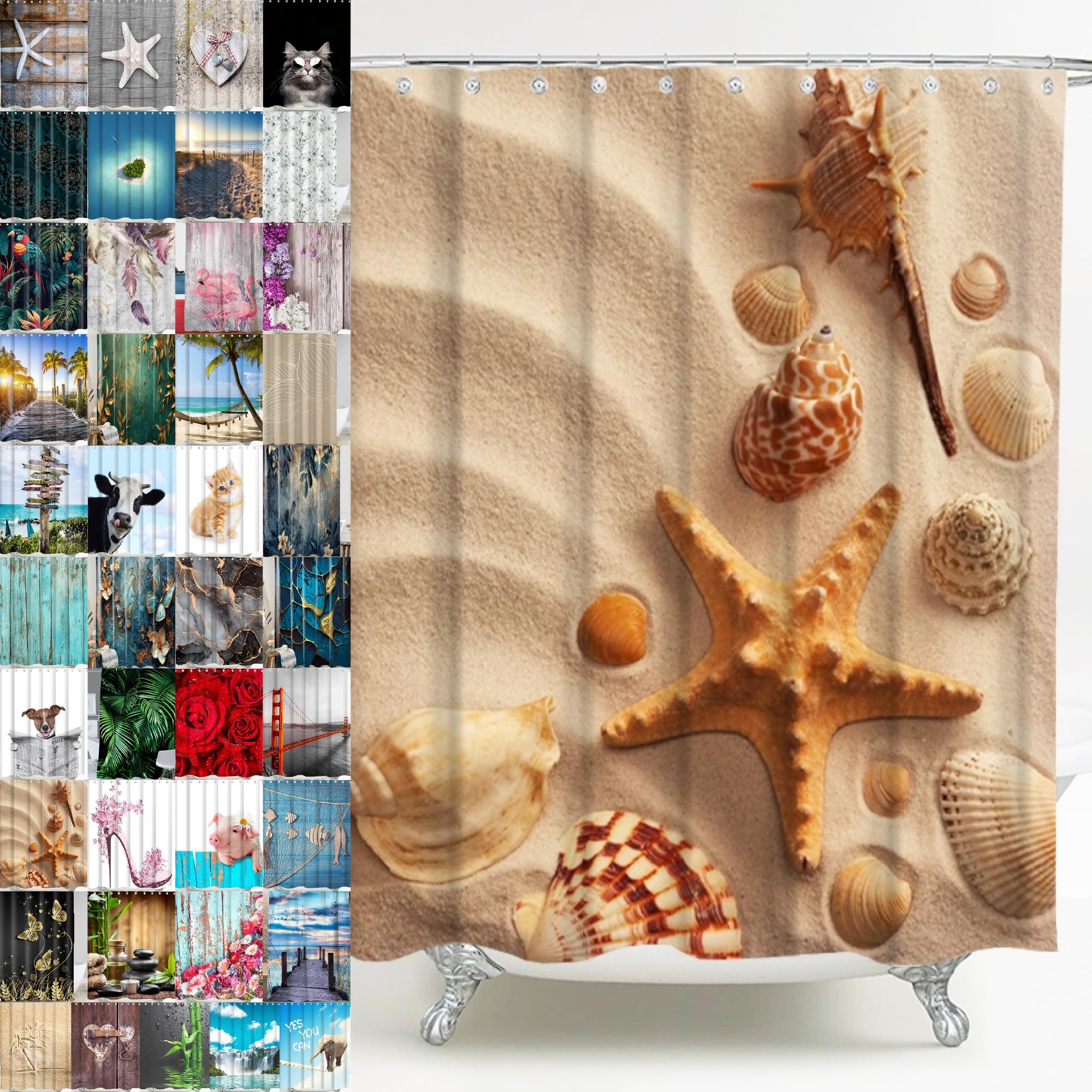 Sanilo Shower Curtain 180 x 200 cm, Wide Choice of Beautiful Shower Curtains, Waterproof, Anti-Mould, with 12 Rings (Sanibel)