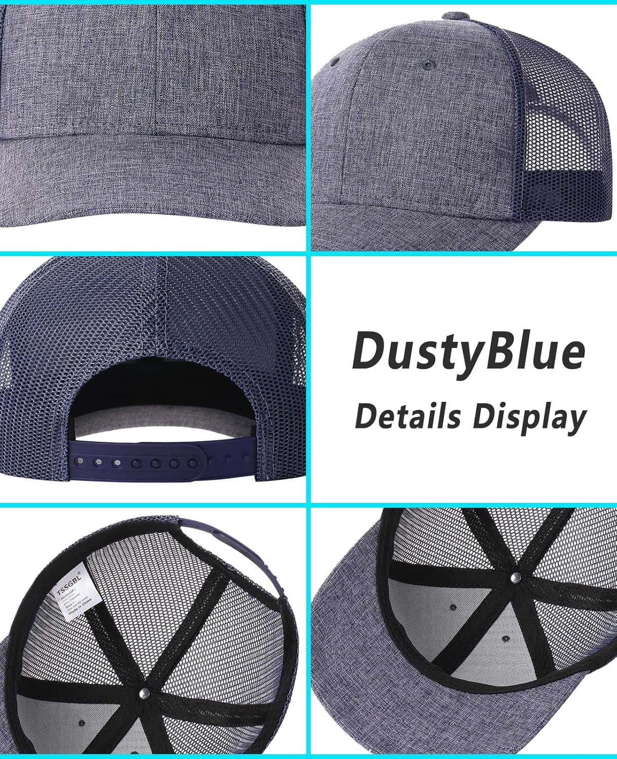 TSSGBL XL XXL Oversized Snapback Trucker Hat Baseball Caps for Big Head Men Large Blank Mesh Work Ball Caps-Dusty Blue - Image 5