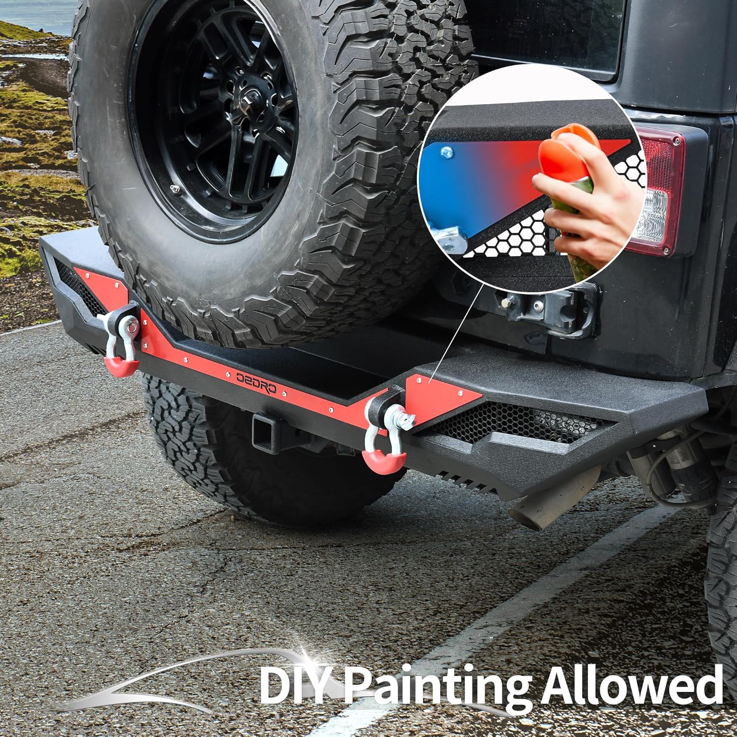 OEDRO Rear Bumper Compatible with 2007-2018 Jeep Wrangler JK & JKU Unlimited, Full Width Back Bumper w/ 2x LED Lights & 2x D-Rings & Hitch Receiver & Paintable Armor