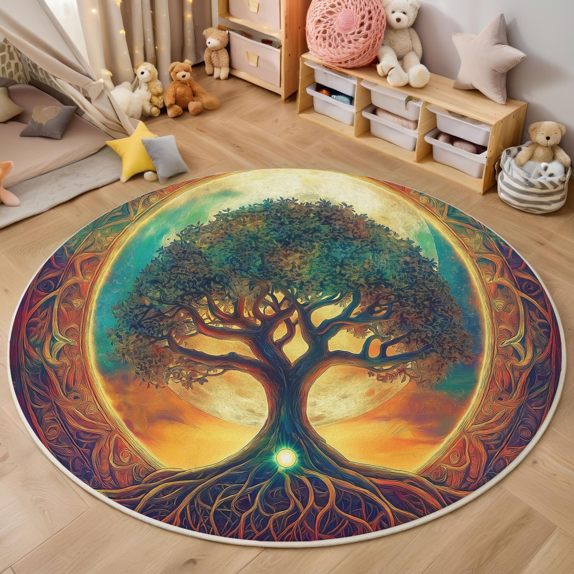 Tapis rond de lune lavable pour éliminer les taches tapis jaune doux de 140cm